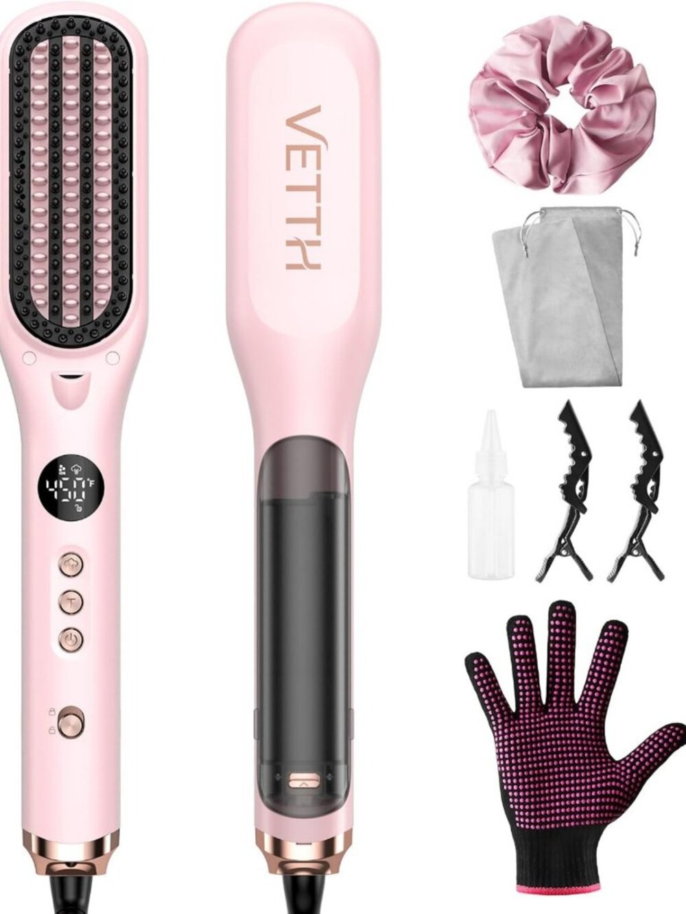 Ionic Steam Hair Straightening Brush for Effortless Styling - Fast Heat Up